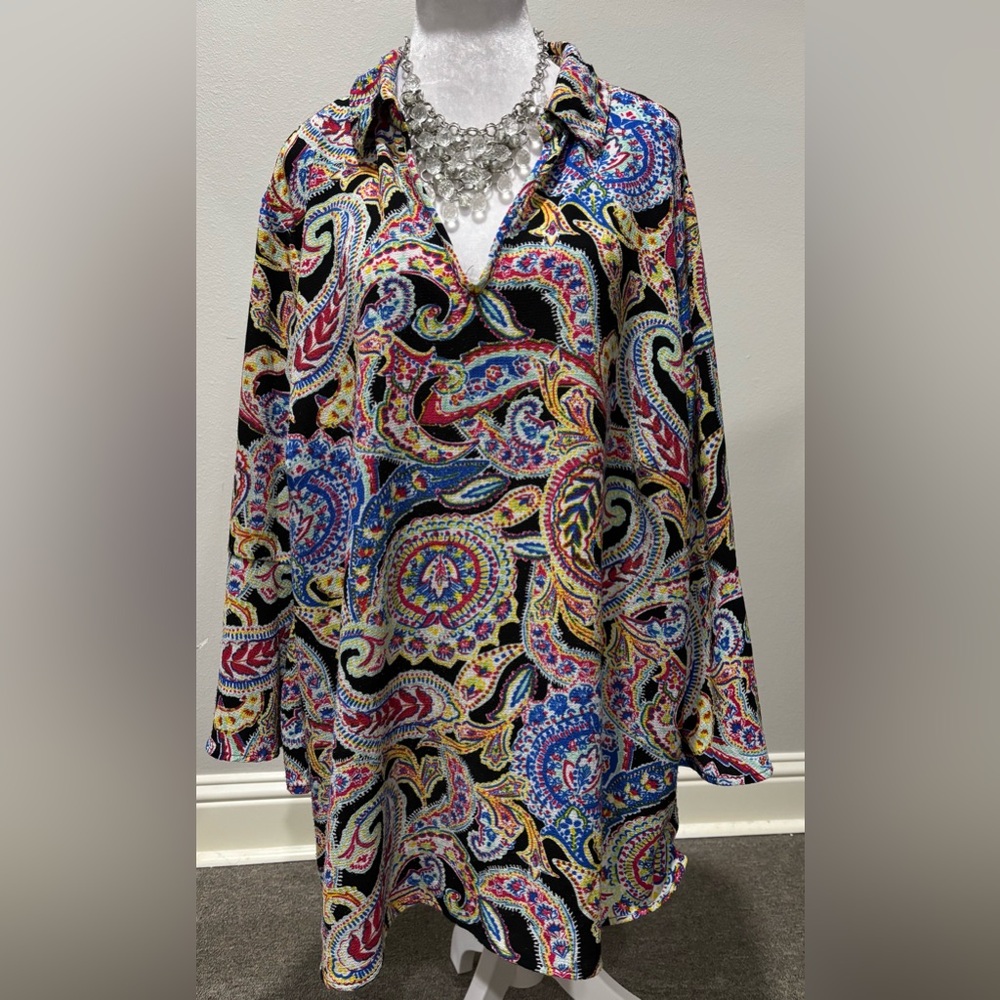 Investments II Beautiful Paisley Ruffle Sleeves Tunic Blouse 3x Plus